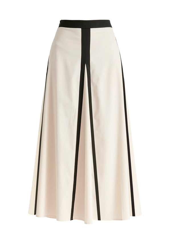 Contrast Trim Maxi Skirt in Beige and Black Cutout